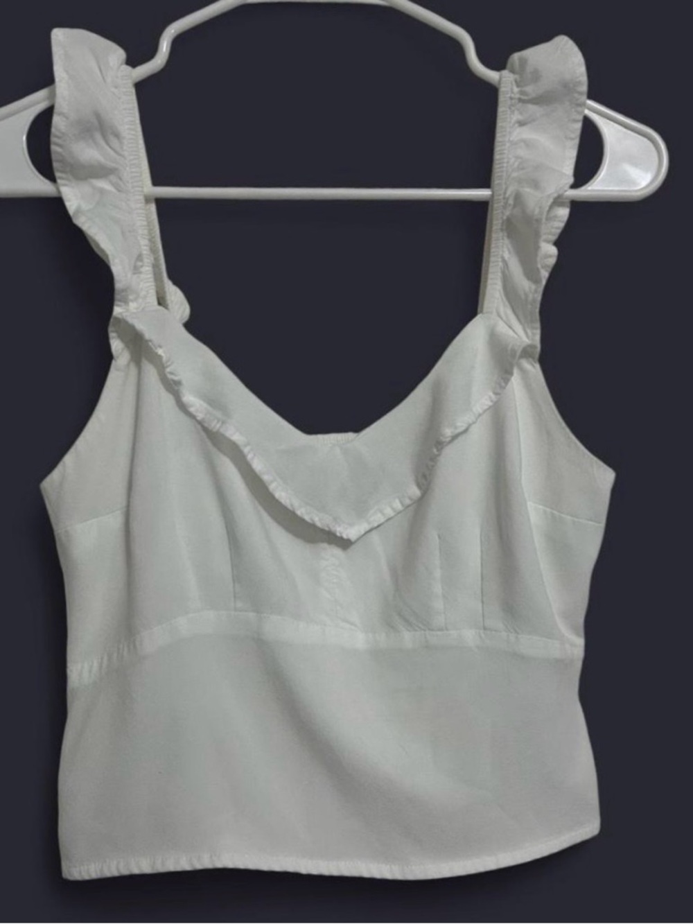 Abercrombie & Fitch White Ruffle-Trim Tank